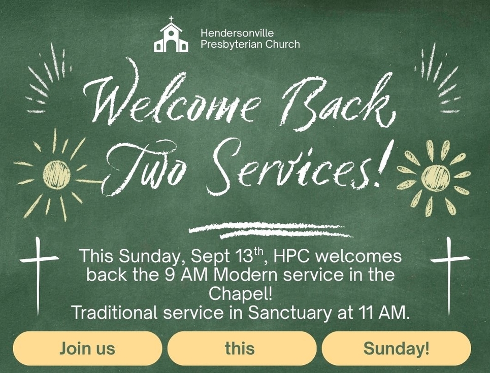 Our two services return this Sunday, September 13